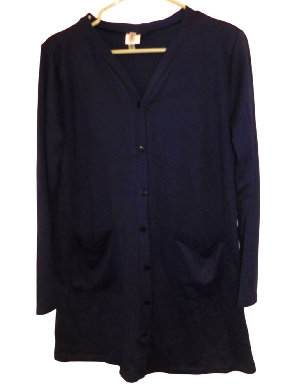 Z Avenue USA Cardigan Womens Medium Dark Blue Longline Minimalist Preppy